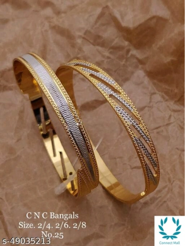 Metal Stylish Bangles Combination of Sliver and Gold Plating - 2.8